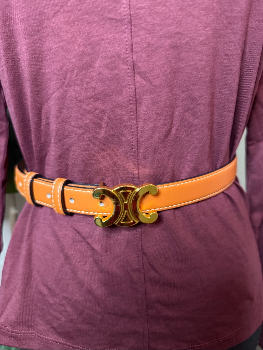 Cognac Waist Belt with Gold Buckle